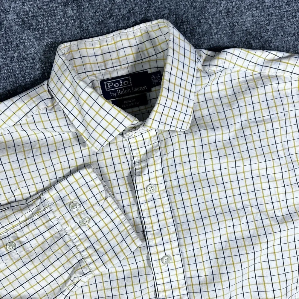 Polo Ralph Lauren Button Down Shirt Mens 16.5 34/35‎ White Yellow Regent Classic
